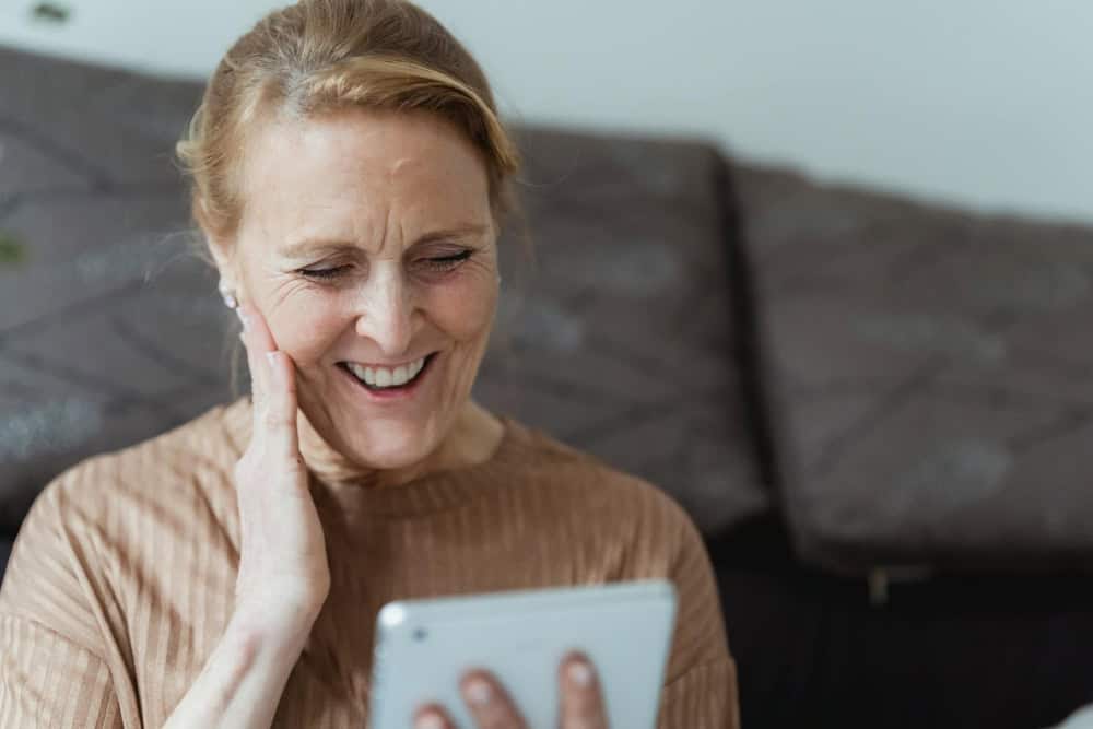 A mature woman smiling